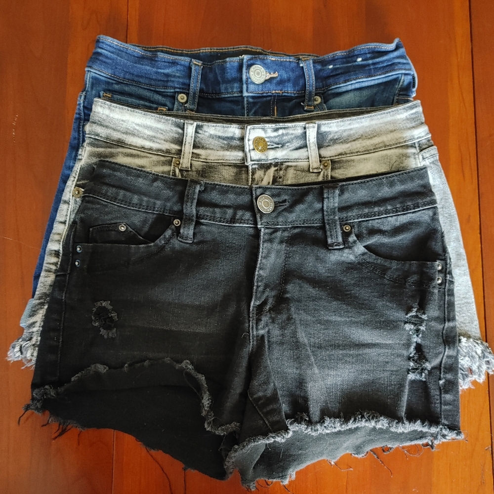 TRIO BUNDLE Women's Denim Shorts - Black, Gray, Blue 26" waist (318)